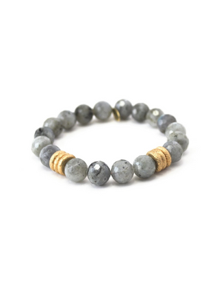 10mm Labradorite  Crystal Bracelet + Gold Rings