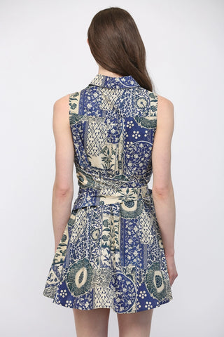 Navy Patchwork Tie Waist