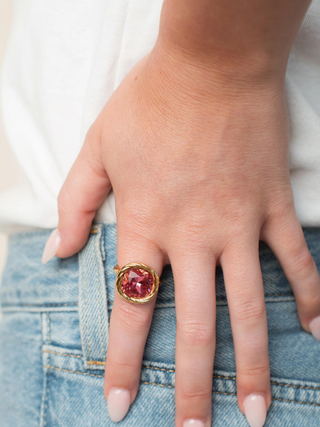 Pink Braided Gem Ring