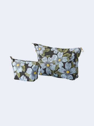 2pc Blue Camellia Cosmetic Bag
