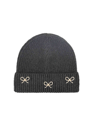 3 Pearl Embellished Beanie - Black