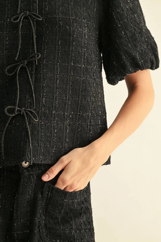 Black Sparkle Tweed Blazer Top