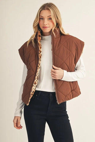 Brown Cheetah Puffer Vest