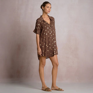 Brown Polka Button Down Dress