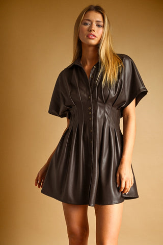 Chocolate Pleated Shirt Dress