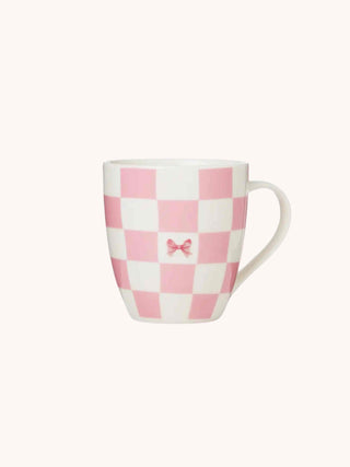 Coquette Bow Pink Checkered Coffee Mug