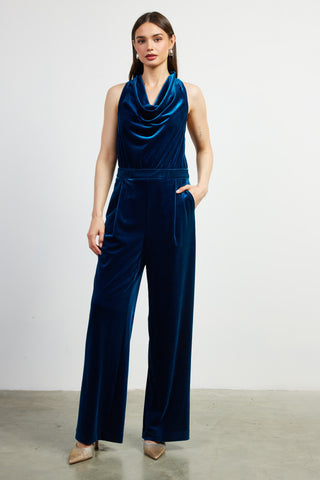 Fancy Me Velvet Jumpsuit - Teal