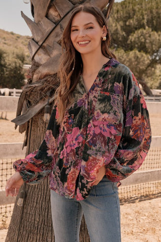 Good Graces Velvet Floral Top