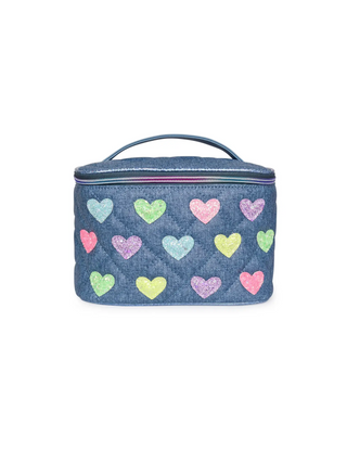 Heart-Patched Denim Quilted Glam Bag