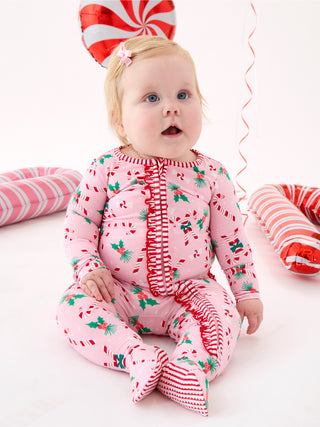 Holly Candy Canes Footie PJ