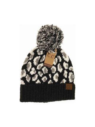 Leopard Knit Beanie - Black