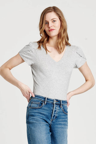 Maddie V-Neck Top - Heather Gray