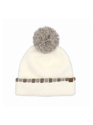 Neutral Striped Cuff Beanie - Ivory