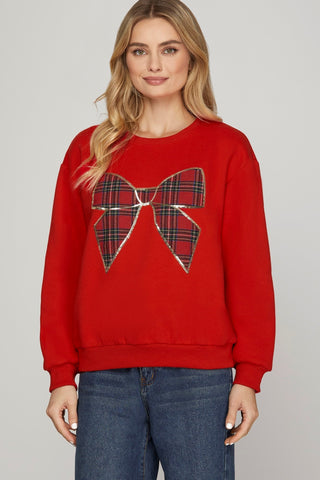 Plaid Bow Knit Top