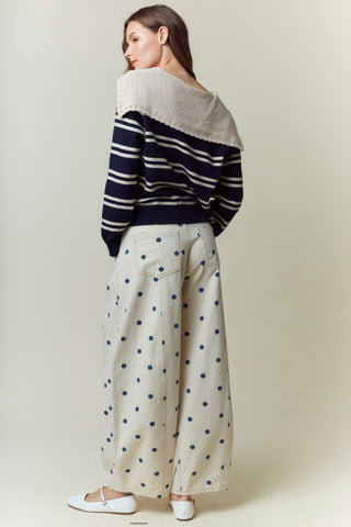 Polka Dot Printed Denim Pants