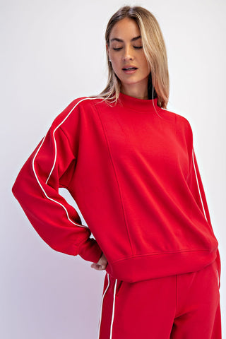 Red/Cream Piping Modal Mock Neck