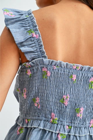 Ruffled Pinstripe Peplum Top