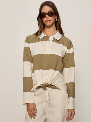 Rugby Tie Front in Green with Collage Stripe