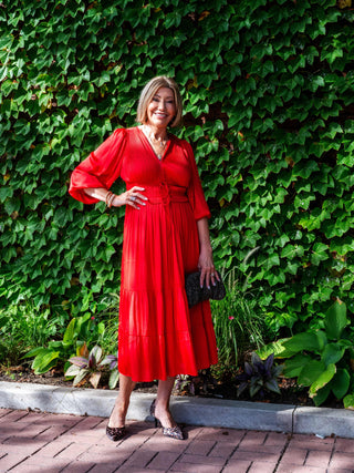 The Maggie Red Pleated Dress