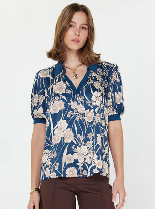 The Mary Navy Print Blouse