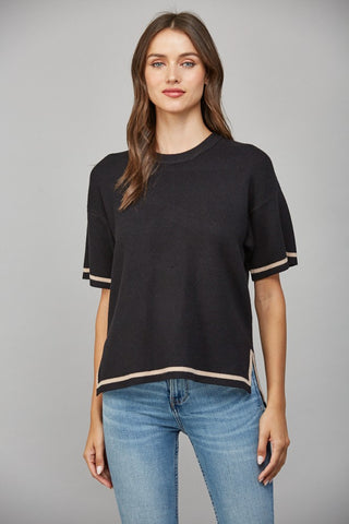 Tipped Side Slit Sweater Black