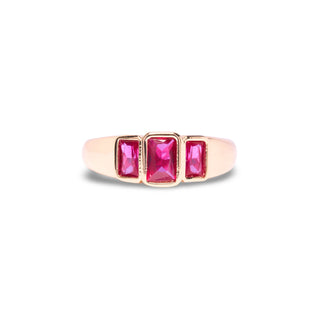 Tri-Stone Bezel Ring - Gold/Fuchsia